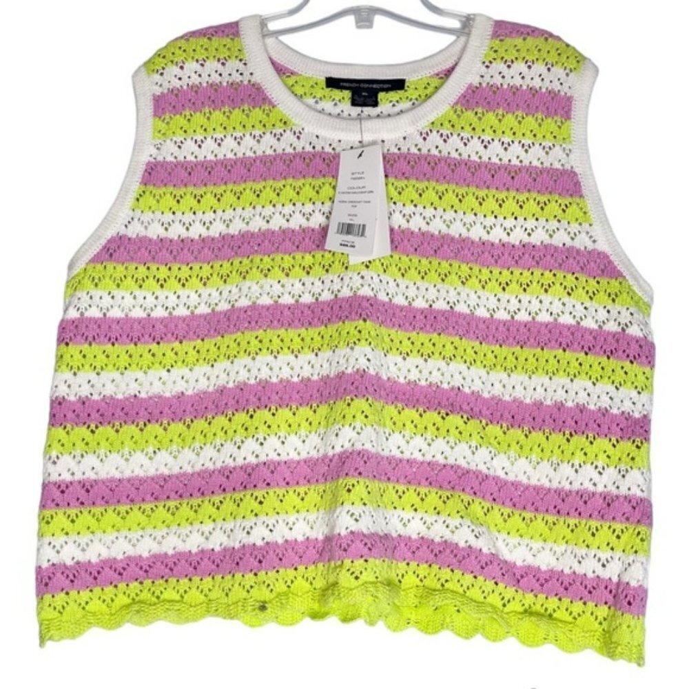 NEW French Connection Multicolour Striped Nora Crochet Tank Top US XL